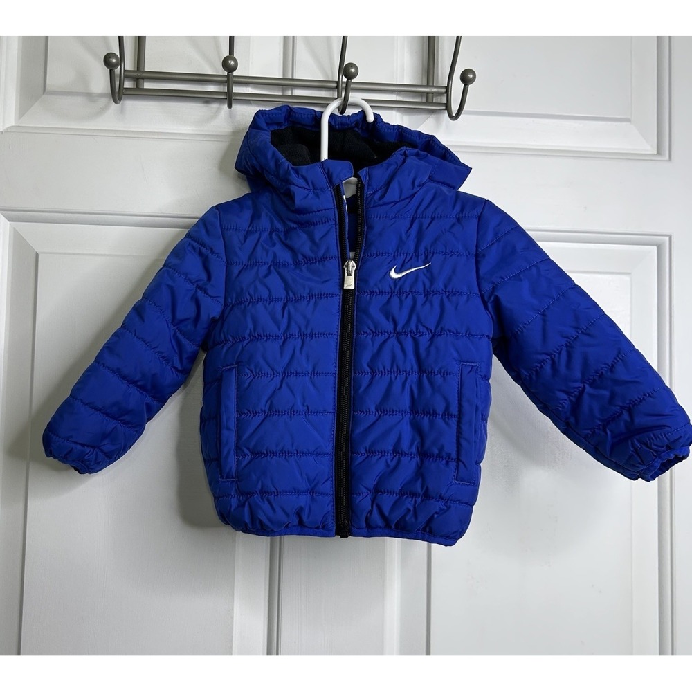 Nike Quilted Puffer Jacket + Hood Fleece Lined Boys 12 Months Blue Has Pockets